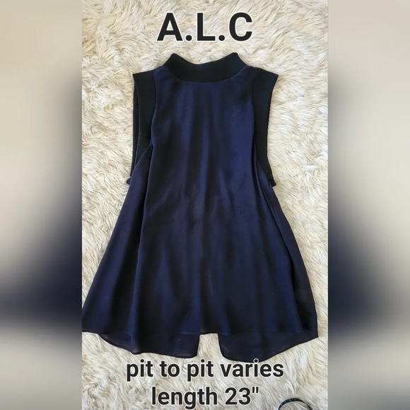 A.L.C. Navy blue Sheer Open Back Top - Picture 1 of 12